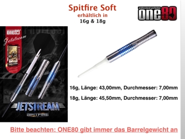 Preview: One80 Spitfire Softdart Jetstream 18 Gramm Barrelgewicht 90% Tungsten