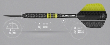 Vapor8 Black 22 Gramm Steeldart 80% Tungsten Schwarz Gelb