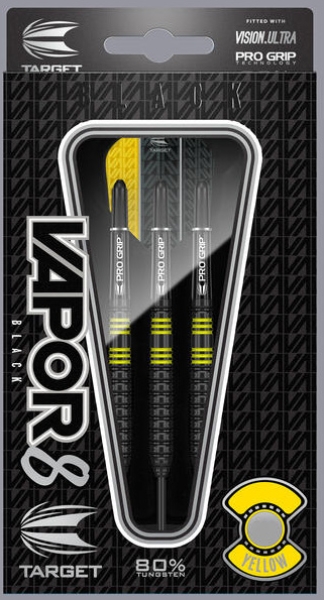 Vapor8 Black 22 Gramm Steeldart 80% Tungsten Schwarz Gelb