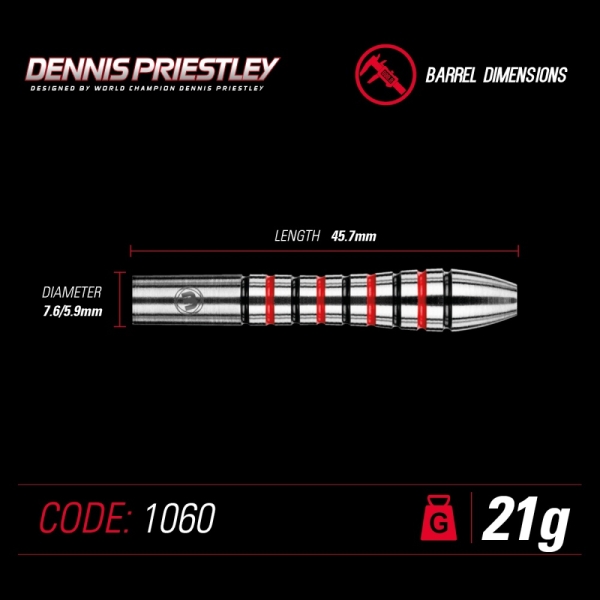 Winmau Dennis Priestley Steeldart 90%Tungsten Dart 21 Gramm