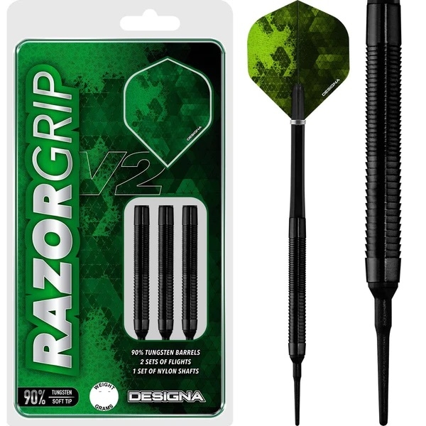 Designa Razor Grip V2 Soft Tip Darts M4 Black 22g