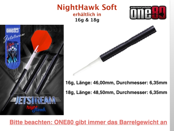One80 Night Hawk  Softdart Jetstream 18 Gramm Barrel 90% Tungsten
