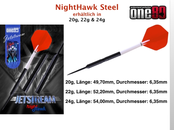 One80 Night Hawk Jetstream 90% Tungsten Steeldart 24 Gramm Schwarz